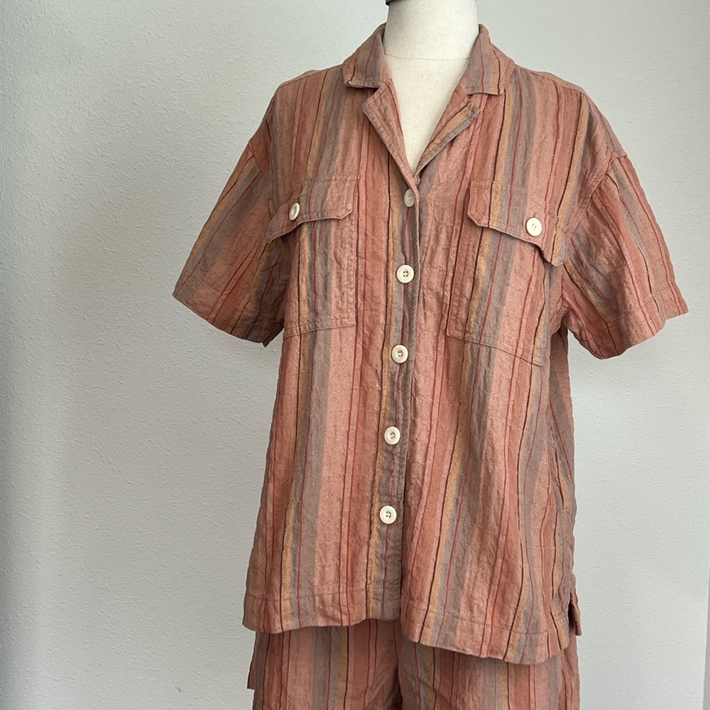 Striped Button-Up Shirt and Shorts Set
